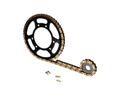 Tandwielenset 12/53 AFAM Goud ketting Motorhispania, Rieju en Yamaha (Spaakvelg)
